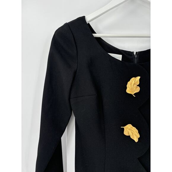 Santa Fe Vintage Dress Womens 2 Black Gold Leaf Applique Long Sleeves Full Zip - Picture 4 of 16